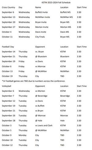 KSTM Fall Sport Schedule